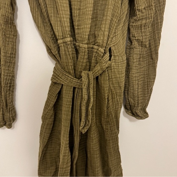 Olive green cotton gauze wrap dress top size XS - Picture 4 of 5